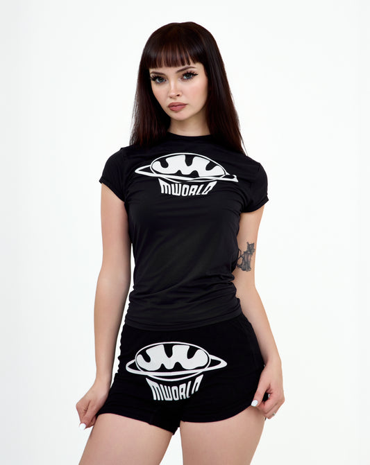 BLACK MOCK NECK LOGO TOP