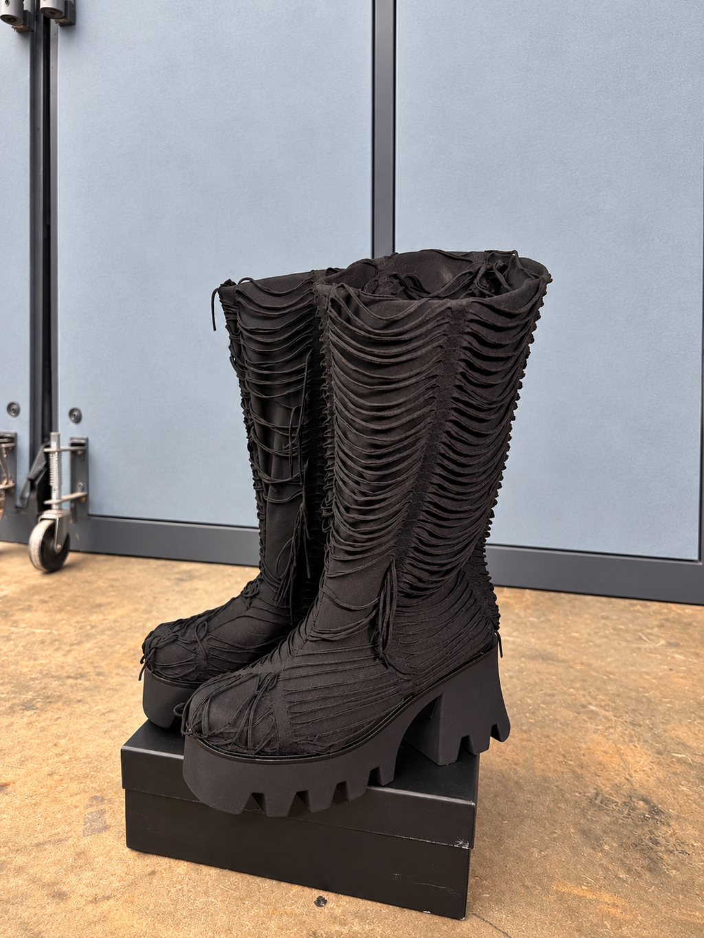 Black Fringe Platform Boots