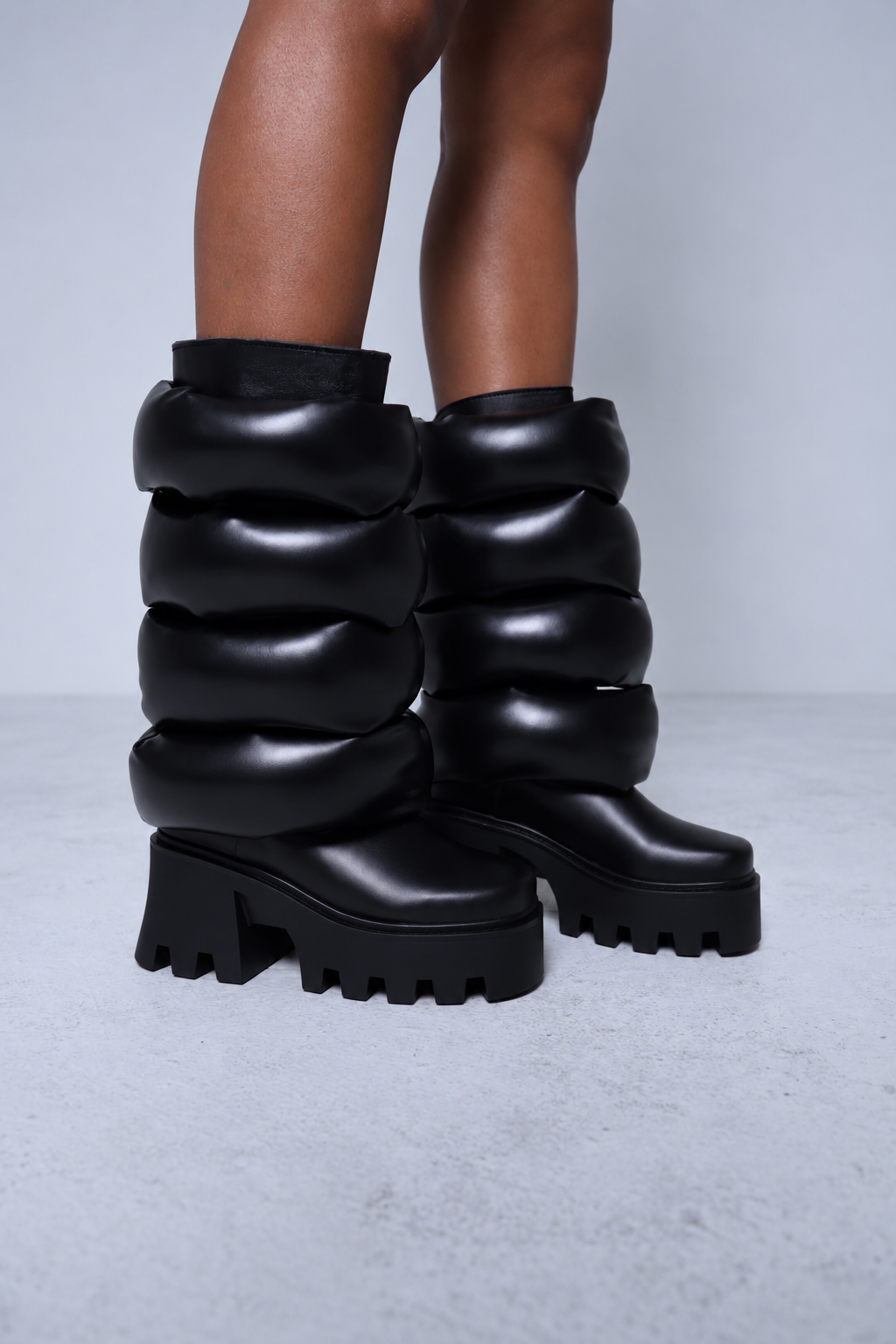 Black Platform Puffer Boots